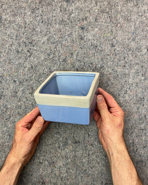 Blue Square Ceramic Planter, 5.5x5.5"