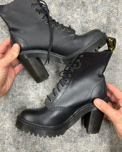 Like New Dr. Martens Black Leather Heeled Boots, Size US 7W or EU 38