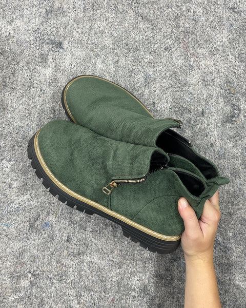 Green Ankle Boots with Zipper, Sz EU 43