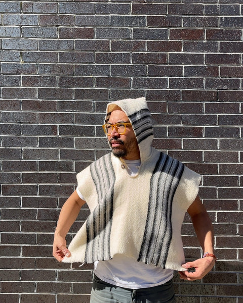 Striped Hooded Poncho, One Size