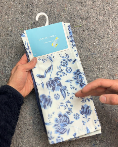 Draper James Blue Floral and Striped Kitchen Towel Set