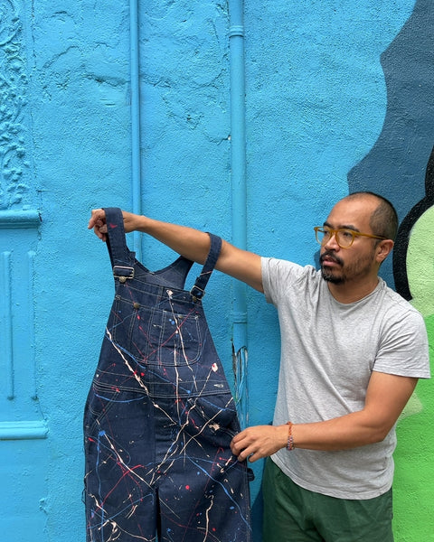 Vintage Sears Denim Overalls with Paint Splatter, Size L
