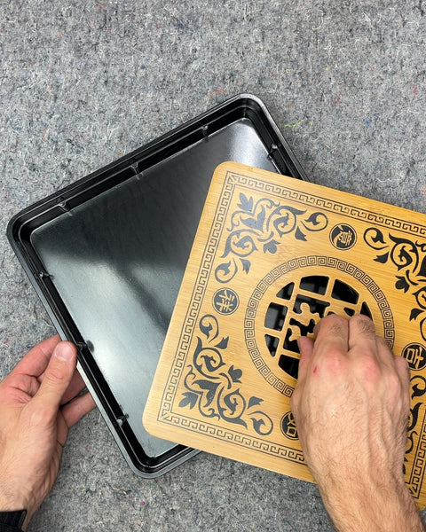 Bamboo Tea Tray with Decorative Inlay, 11x11"