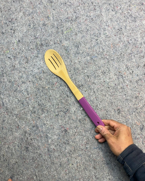 Bamboo Slotted Spoon with Purple Handle