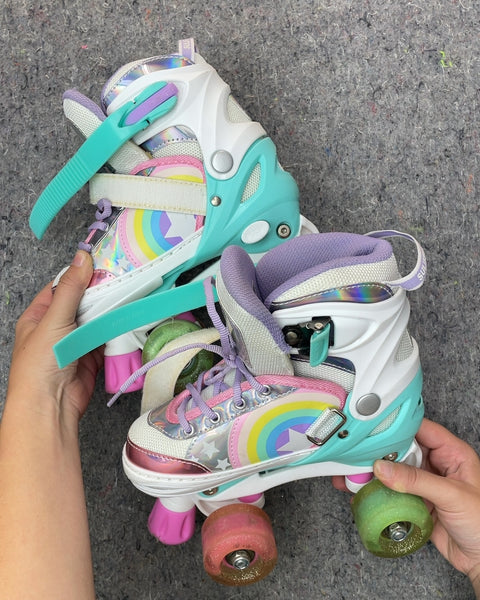 Kids Adjustable Rainbow Roller Skates, Sz S / 28-31 EU