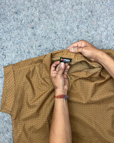 FITTUSS Brown Polka Dot Button-Up Shirt, Sz M