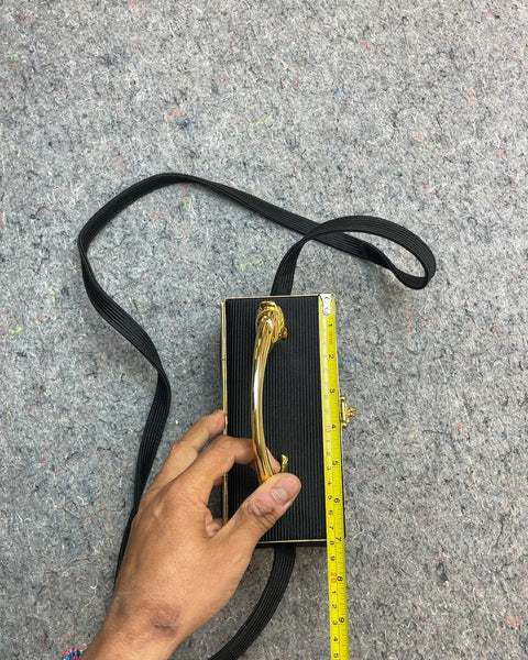 Lanvin-esque Box Clutch with Gold Panther Handle & Mirror