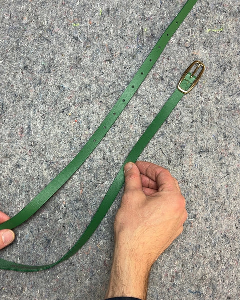 Studio W Green Leather Belt with Gold Buckle, 40"