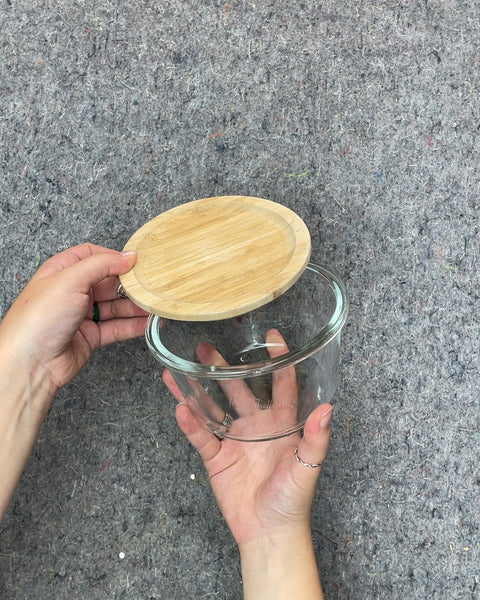 Glass Food Storage Container with Wood Lid