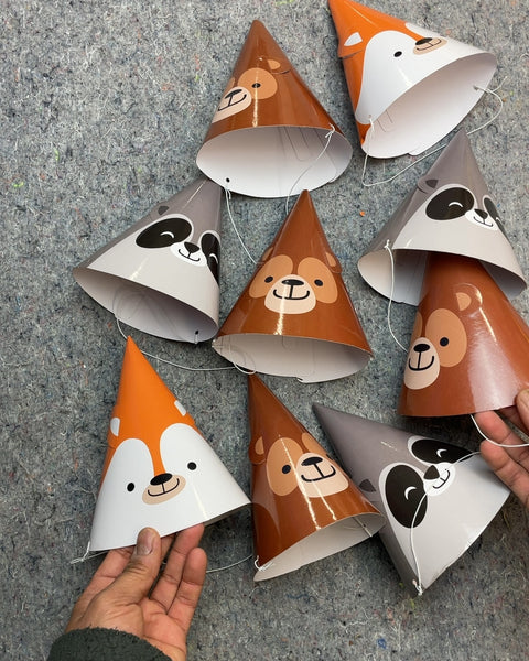 Assorted Animal Face Party Hats, Set of 8