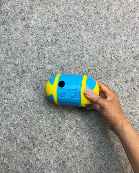 Guru Blue and Yellow Pet Treat Dispenser