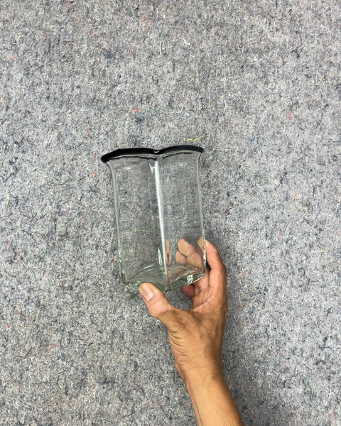 Clear Glass Square Vase with Black Rim, 6"