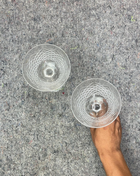 Two Etched Glass Coupe Glasses
