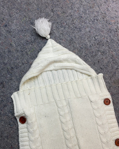 White Knitted Baby Swaddle Blanket with Hood