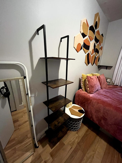5-tier Industrial-style Ladder Bookshelf, W15xD12xH70"