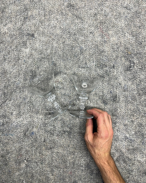 Two Clear Glass Fluted Stem Cocktail Coupes