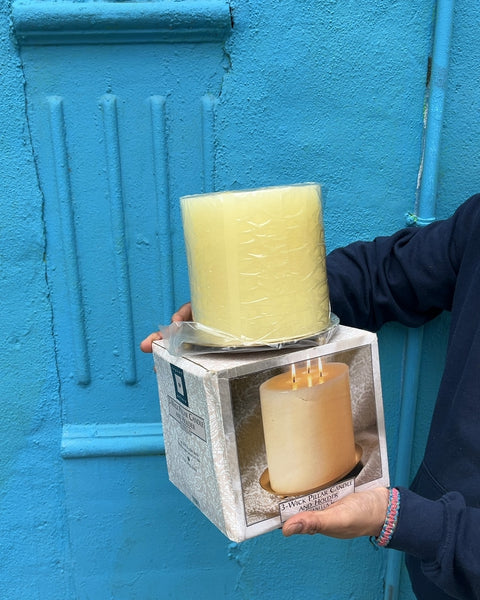 Giant Vanilla Scented 3-Wick Pillar Candle with Holder