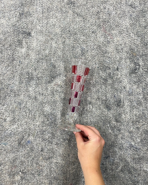 Red and Clear Glass Vase, 8 in