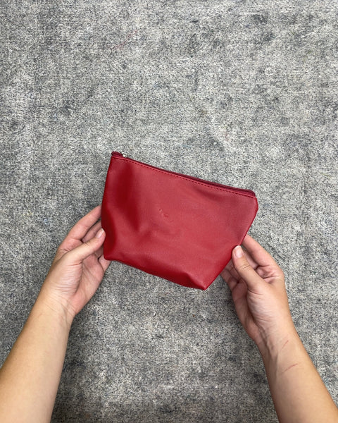 Red Faux Leather Zippered Cosmetic Pouch