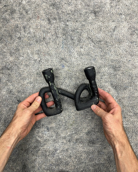 Cast Iron Modernist Double Taper Candle Holder