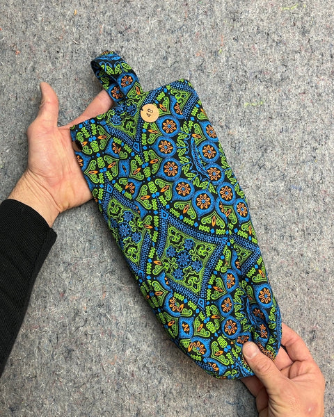 Patterned Fabric Wine Bottle Bag with Wooden Button