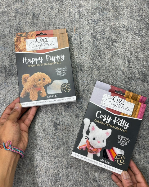 Cozy Craftworks Chenille Stem Craft Kits, Happy Puppy & Cozy Kitty