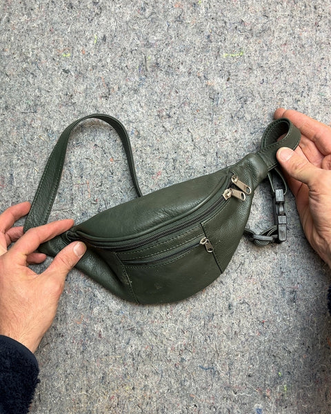 Green Leather Fanny Pack