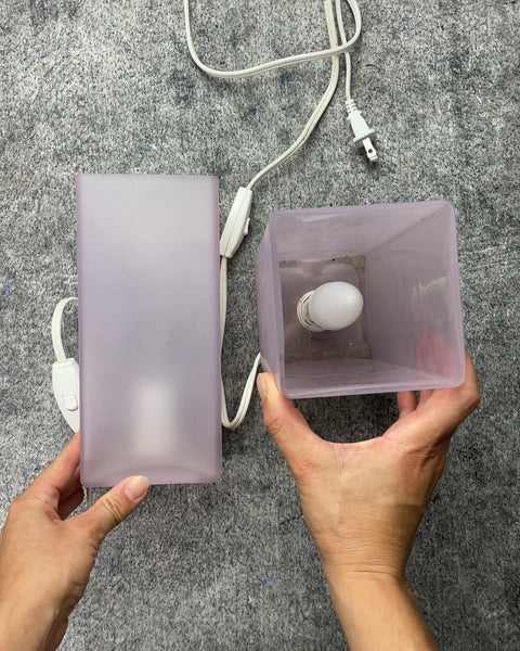 2 Frosted Pink Cube Table Lamps