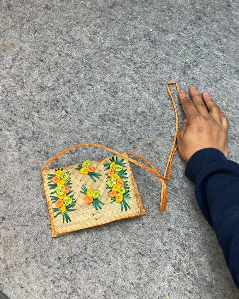 Woven Straw Floral Crossbody Bag