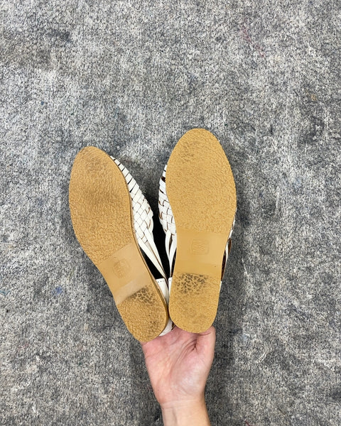 White Woven Leather Flats, Size US 7W, 37.5 EU