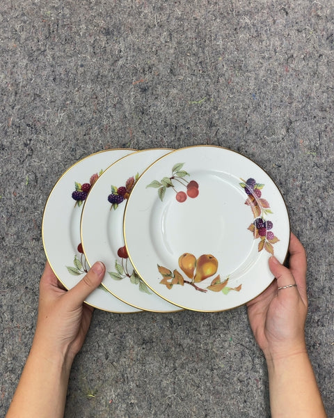 Fruit Pattern Gold Rimmed Plates, 8 in, Set of 3