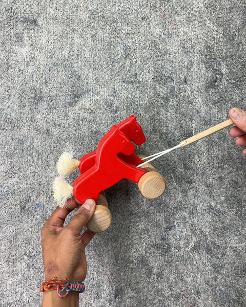 Red Wooden Pull-Along Horse Toy
