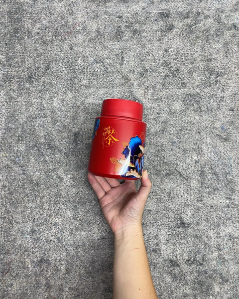 Red Floral Chinese Tea Storage Tin Canister