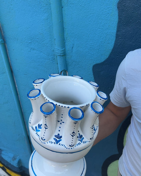 White and Blue Ceramic Tulipiere Vase