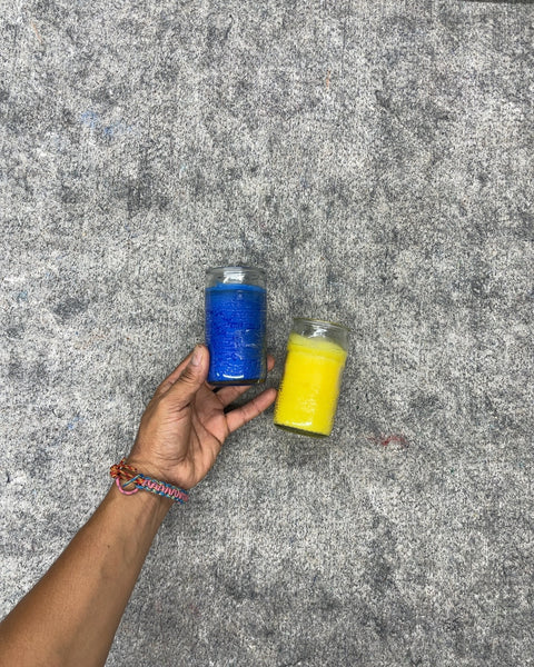 Blue and Yellow Glass Jar Candles