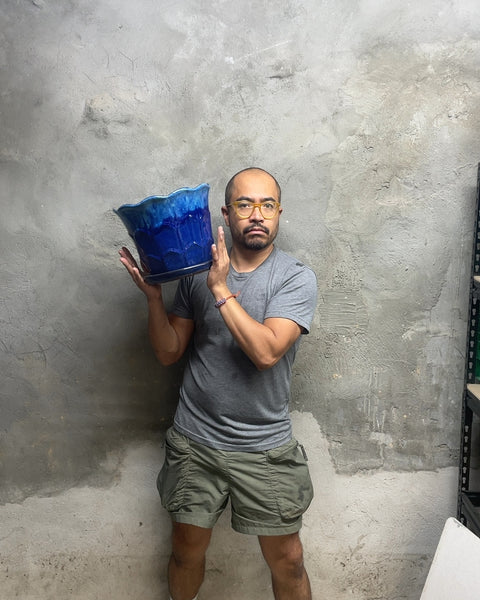 Blue Ceramic Planter Pot, 12x9"