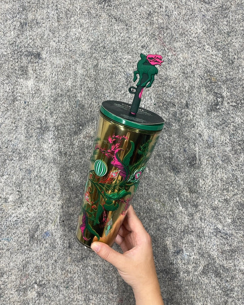 Starbucks Gold Floral Tumbler with Straw