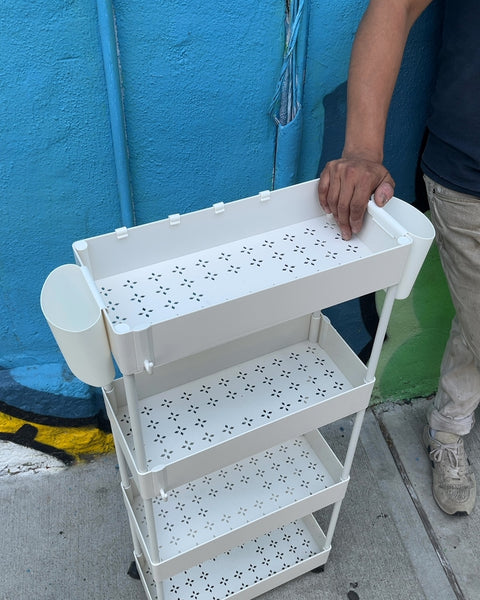 White 4-Tier Rolling Plastic Storage Cart, L16xW7xH38"
