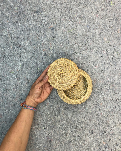 Small Woven Straw Basket with Lid