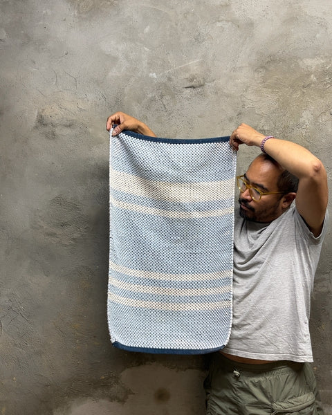 Blue and White Striped Bath Mat, 22x29"