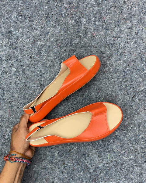 Orange Open Toe Flat Sandals, Sz 40