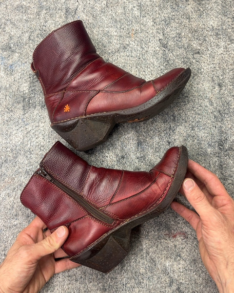 Art Rich Brown Leather Patchwork Zip Up Heeled Ankle Boots, Size EU 37