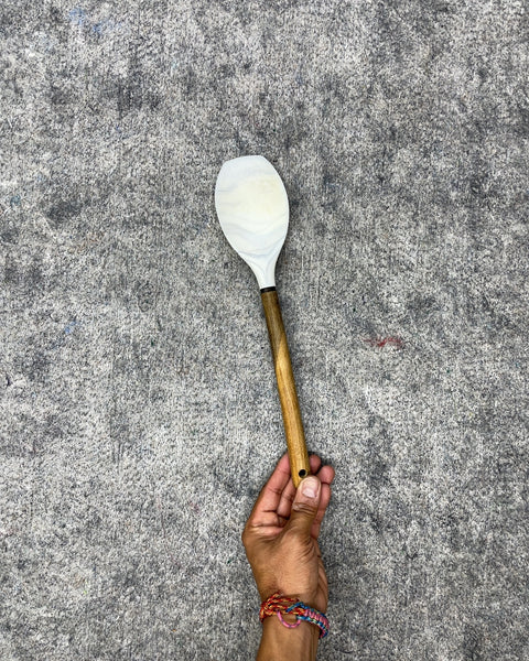 White Marble Silicone Cooking Spoon With Wooden Handle