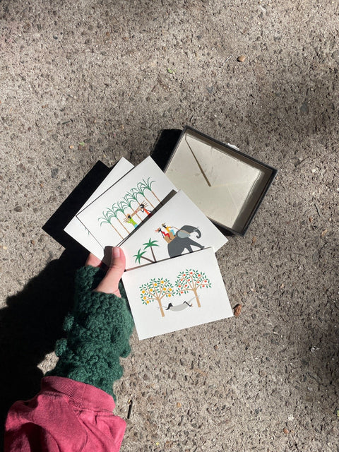 5 Illustrated Whimsical Notecards with Envelopes