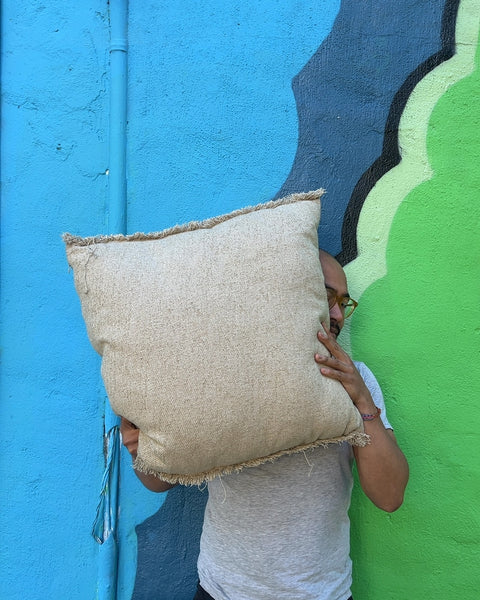 Textured Throw Pillow with Fringed Edges, 22x22"
