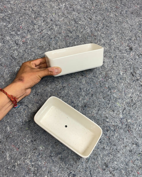 White Rectangular Ceramic Planters, Set of 2