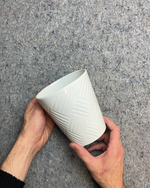 White Ceramic Planter with Woven Texture, 5"