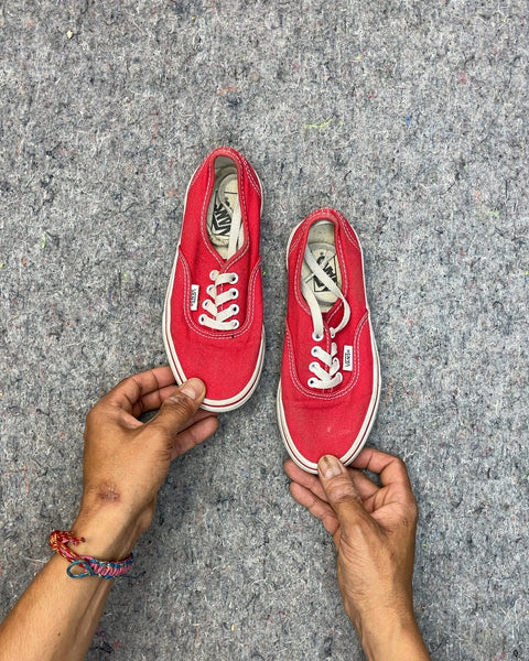 Vans Red Canvas Low Top Sneakers, 31.5