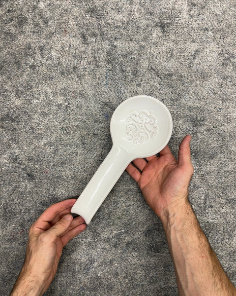 Sur La Table Ceramic Spoon Rest with Embossed Scroll