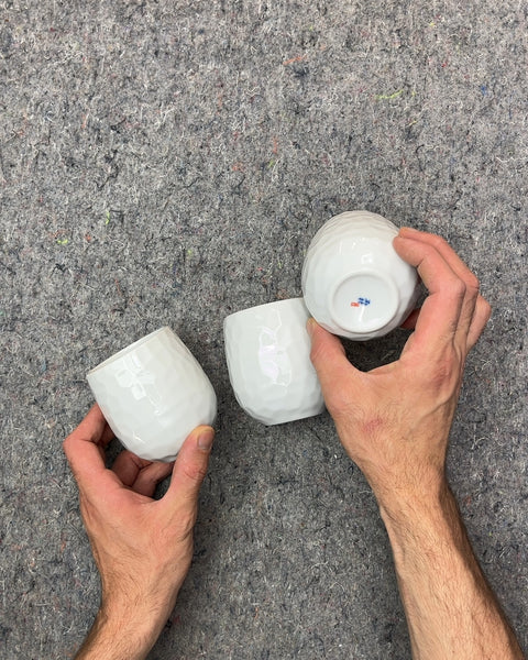 Set of 3 White Ceramic Textured Tea Cups